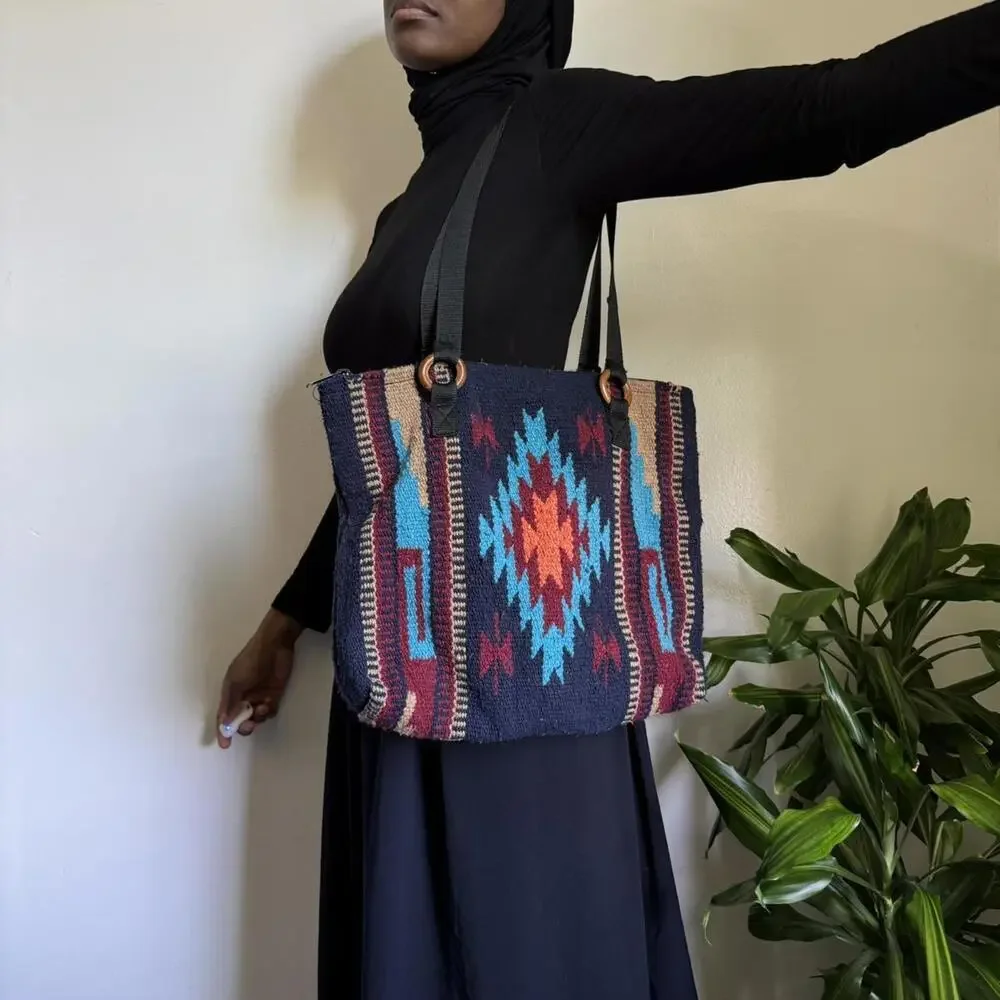 Vintage boho/hippie tote multicolor shoulder bag - Picture 2 of 5